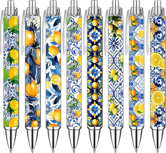 Capri Lemon Pens Set – Mediterranean-Inspired Ballpoint Pens for Girls, Students, and Stationery Lovers – Smooth Writing Pens for School, Journaling, or Gifts – Bright and Elegant Design, 8 Pack-DeskLoop Office