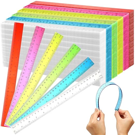 Fumete 600 Pack 12 Inch Plastic Rulers Bulk for Classroom Back to School Supplies Flexible Transparent Assorted Color Ruler with Centimeters and Inches for Office Teacher Student-DeskLoop Office