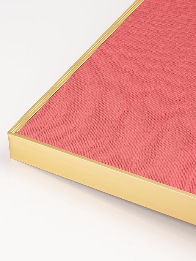 Bulletin Board 23.6 x 17.7 inches, Coral Red Pin Board, Golden Aluminum Framed Fabric Cork Board with 10 Push Pins-DeskLoop Office
