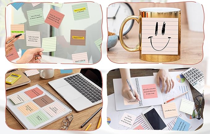 (18 Pack) Lined Sticky Notes 3x3 in Post, Vintage Colors, Sticky Pads, Strong Adhesive, Recyclable, Self-Stick Pads, Easy to Post for Home, Office, Notebook-DeskLoop Office