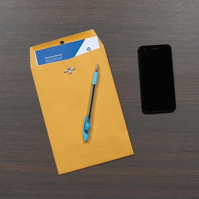 Quality Park 6-1/2 x 9-1/2 Clasp Envelopes, Clasp and Gummed Closures for Storing or Mailing, Heavy-Duty 32 lb Kraft Paper, 100 Per Box (QUA37763)-DeskLoop Office