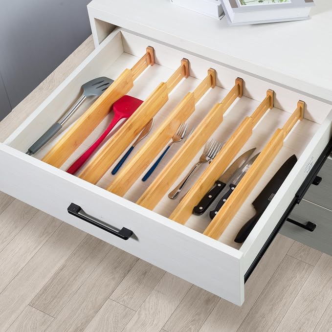 VaeFae 6-Pack Adjustable Bamboo Drawer Dividers, Expandable Drawer Organizer - Image 7