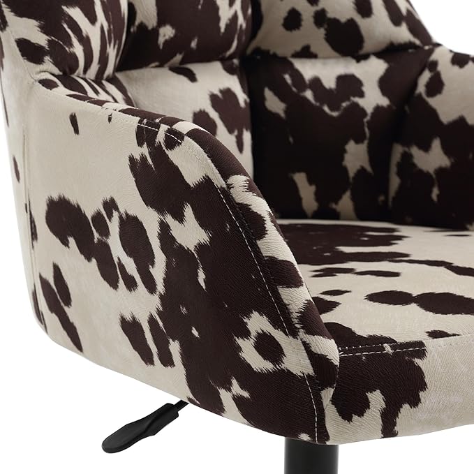 VESCASA Adjustable Home Office Desk Chair with Comfy Back, Linen 360 Swivel Upholstered Task Armchair with Wheels for Teens Bedroom/Living Room, Cowhide Print-DeskLoop Office