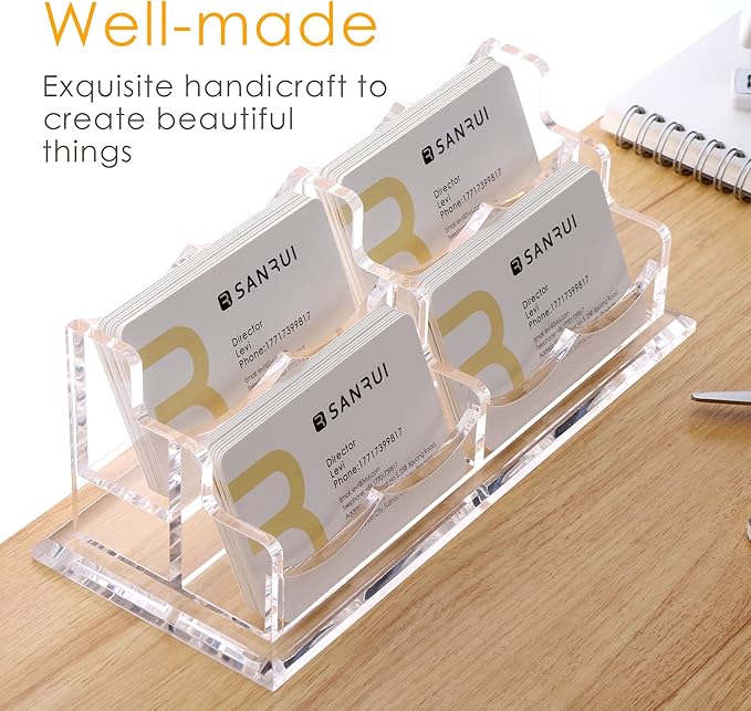 SANRUI Clear Horizontal Business Card Holder Stand for Desk, Acrylic Desktop Display Name Cards Holders Organizer Storage Rack,for Exhibition, Home , Office ,2 Tier 4 Pocket, 240 Card Capacity-DeskLoop Office