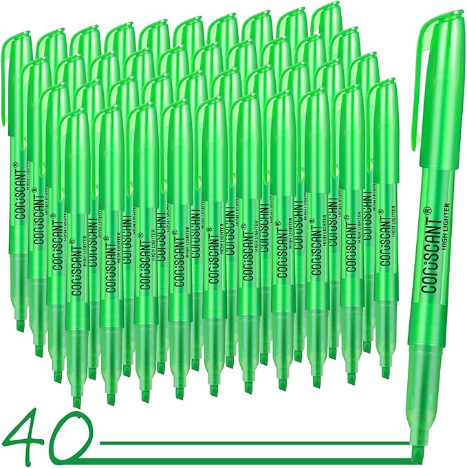 coruscant Green Highlighter,40 Packs of highlighters, Chisel Tip Marking, Quick Drying, No Bleed for Teacher Students Organizing and Coloring in the Classroom, Home, Office-DeskLoop Office