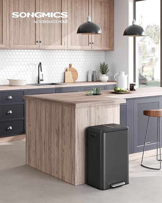 SONGMICS Kitchen Trash Can, 10.5-Gallon (40L) Garbage Can with Lid and Wide Foot Pedal, Soft Close and Stays Open, Black ULTB541B40-DeskLoop Office