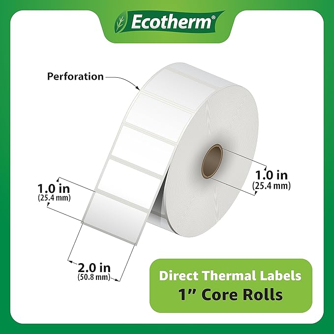 2"x1" Thermal Labels for Rollo, Munbyn, Zebra, Godex, Arkscan, iDPRT, Offnova Label Printers and More - White Paper Stickers - Small Multipurpose Labels | 15000 Labels | 6 Rolls | by Ecotherm-DeskLoop Office