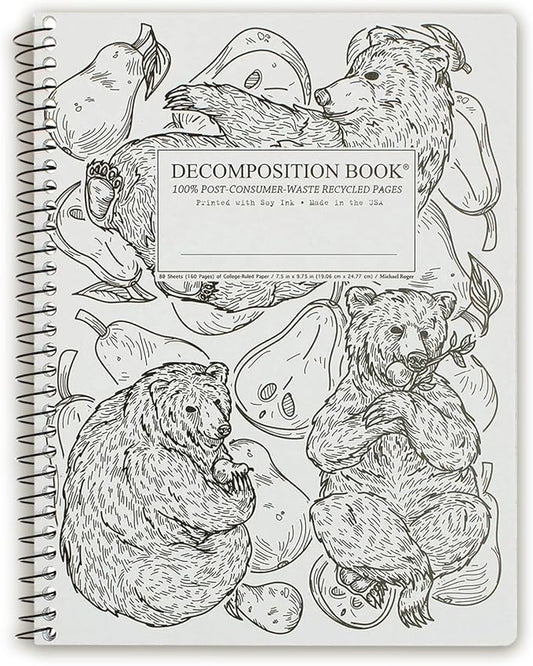 Decomposition Pear Bears College Ruled Spiral Notebooks – 9.75 x 7.5 Journal with 160 Lined Pages – Notebooks for School Supplies, Home & Office – 100% Recycled Paper – Made in USA-DeskLoop Office