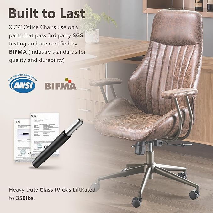 Mid Century Modren Office Chair - High Back Swivel Executive Chair with Lumbar Support,Ergonomic Computer Desk Chair with Wheels,Faux Lether Suede Task Chair,350lbs(Dark Brown, High Back)-DeskLoop Office