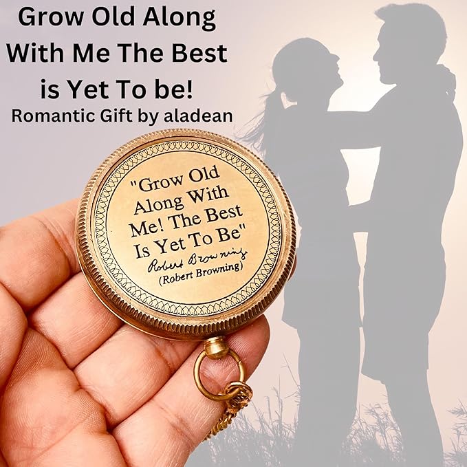 Gift for Husband Wife - Brass Compass 2" | Engraved Quote Birthday Wedding Anniversary Christmas Romantic Love Gifts idea for Boyfriend Girlfriend Men Women Him Her (Grow Old Along with Me)-DeskLoop Office