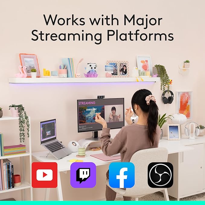 Logitech C922x HD Pro Webcam, Full HD 1080p/60fps Video, Clear Audio, HD Light Correction, PC Camera Webcam, Works with Skype, Zoom, Mac, Tablet - Black-DeskLoop Office