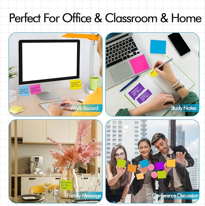 24 Pack Sticky Notes Small,2 x 1.5In Super Sticking Power Memo Pads,12 Assorted Colors Self-Stick Pads,100 Sheets/Pad Strong Adhesive Notes for Home,School,Office,Use on Walls,Doors,Windows-DeskLoop Office