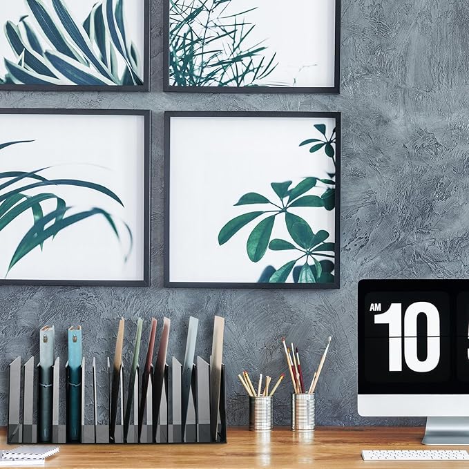 Ctosree Acrylic File Organizer for Desk Vertical 15 Compartments File Sorter Mail Organizer Desktop Countertop Folder Stand Racks for Office Home School Desk(Rectangle,Black)-DeskLoop Office