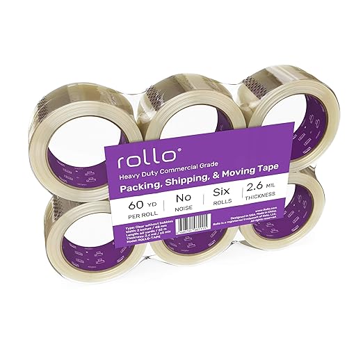 Rollo No Noise Packing Tape - Silent Shipping Tape 60 Yards x 2" Wide x 2.6 Mil Thick (6 Refill Rolls) - Clear Heavy Duty Industrial Quiet Tape for Packaging, Shipping, Moving, Storage with No Bubbles-DeskLoop Office