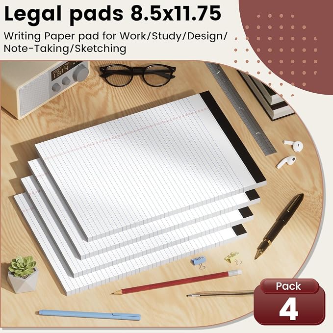 Legal Pads 8.5 x 11 Notepad, 4 Pack White Note Pads, College Ruled Notepads 8.5 - Image 7