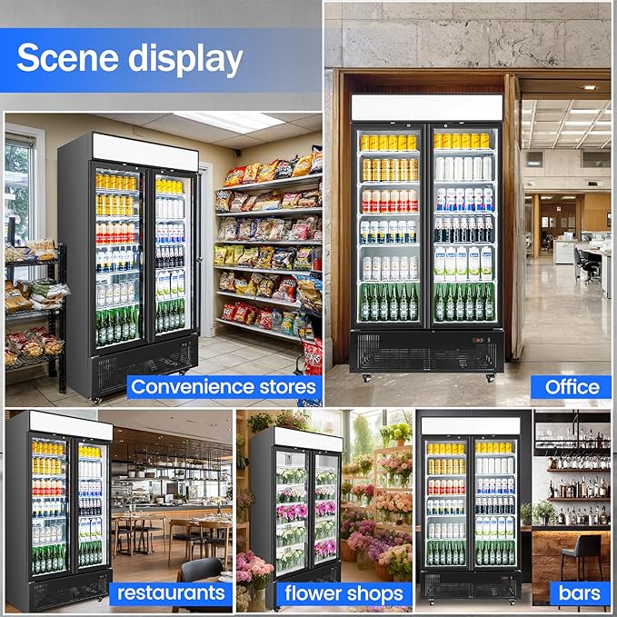 Commercial Merchandiser Display Refrigerator with 2 Glass Doors 30 Cu.ft Beverage Back Bar Cooler Black Drink Fridge for Convenience Stores, Supermarkets,Bars,Offices-DeskLoop Office