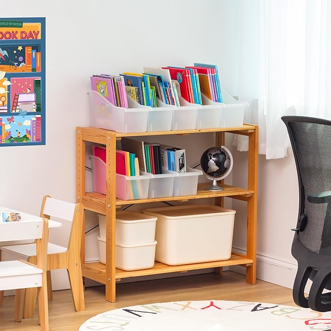 IRIS USA Plastic Book Bin Magazine Holder, 8-Pack, Vertical Standing Connecting Container Box for Office Dorm Study Homework Binder Notebook File Craft Stationery Supplies Organizer Caddy, Clear-DeskLoop Office