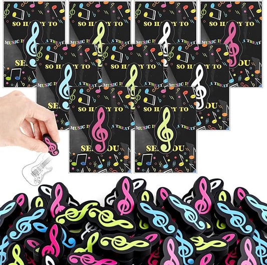 80 Sets Back to School Gifts for Students Funny Novelty Erasers Bulk Musical Note Erasers with Greeting Cards First of School Classroom Rewards from Teachers-DeskLoop Office