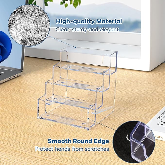 Acrylic Business Card Holder for Desk, Clear Plastic Business Card Stand with 4 Tier, Multiple Business Display Holder for Exhibition, Office and Hotel, 2 Pack-DeskLoop Office