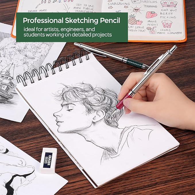 Nicpro 4 PCS Premium 2.0 mm Mechanical Pencils Set, 108 Colored & Black (HB 2B) Lead Refills, Art Metal 2mm Carpenter Pencil with 2 Erasers, 2 Sharpeners for Drafting Sketching Drawing with Case-DeskLoop Office