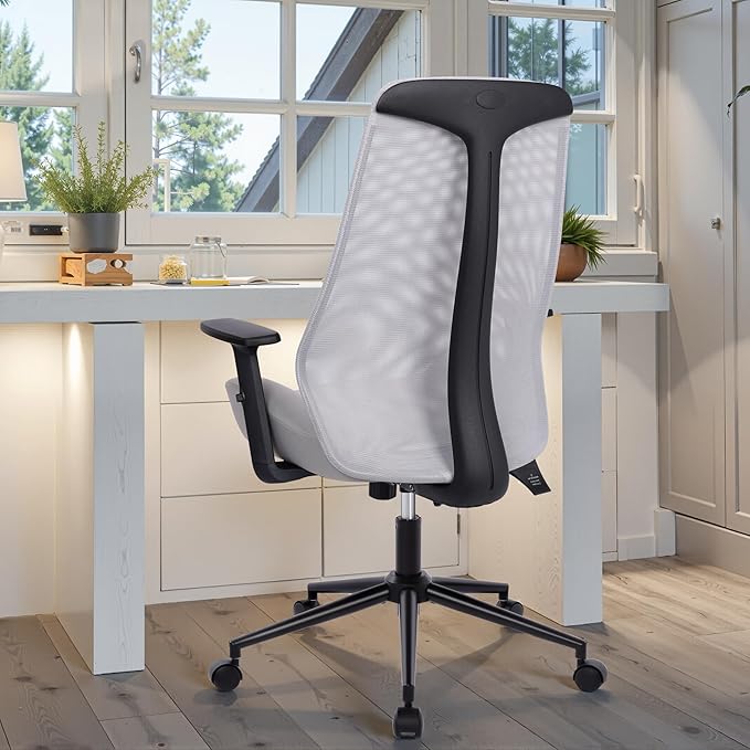 HYLONE Office Chair, 5" Thickened Seat Ergonomic Desk Chair with Adjustable Armrests, Home Office Computer Chairs for Long Hours Mesh Executive Chair(Black Base&Grey)-DeskLoop Office