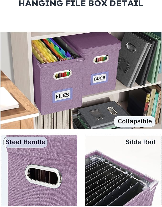 Oterri File Organizer With Lid, Hanging Filing Box With Mesh Pocket, Document Organizer for Letter Files, Portable Storage for Office & Home (2 PCS, Taro Purple)-DeskLoop Office