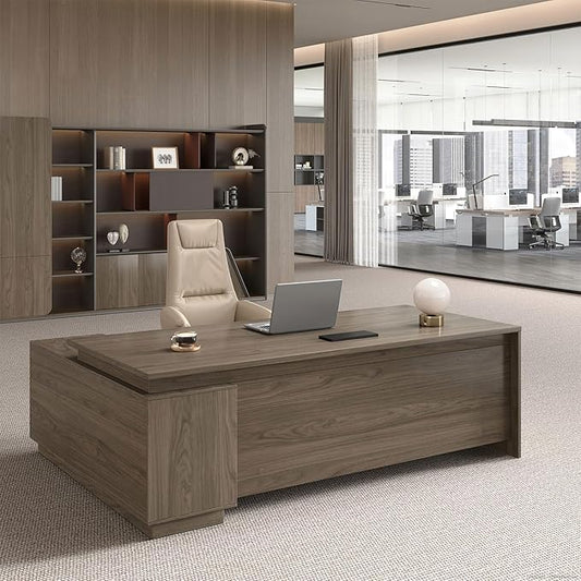 Executive Office Desk with Reversible Cabinets, Lockable Drawers, Cable Box & Privacy Panel – Modern Wood Grain Desk for Home Office or Business Use(Black Walnut,63" L*32" W*30" H)-DeskLoop Office