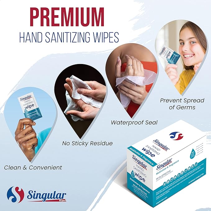 Hand Sanitizing Wipes Travel Size by Singular Wipes – 24ct Individually Wrapped | Fresh Citrus Scent, Moisturizing, 70% Alcohol Wipes | Travel, Office, School, Home | Made in USA-DeskLoop Office