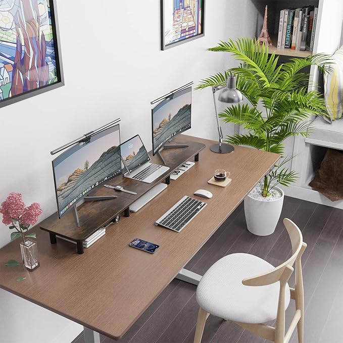 Dual Monitor Stand - 43.7 inch Extra Long Wide TV Stand - Wood & Steel Leg Desktop Riser - Desk Organization - Home Office (Vintage)-DeskLoop Office