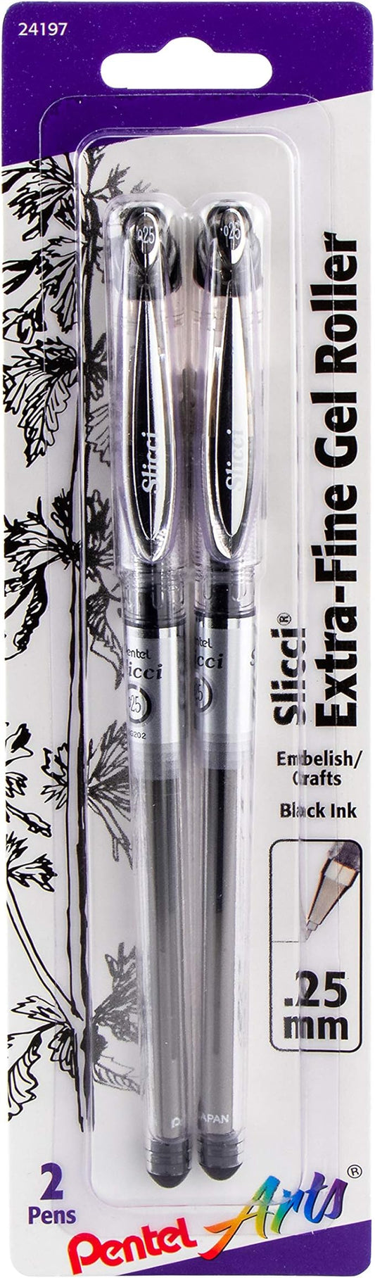 Pentel Arts Slicci Extra Fine Gel Pen, Black Ink 2-Pack (BG202BP2A)-DeskLoop Office