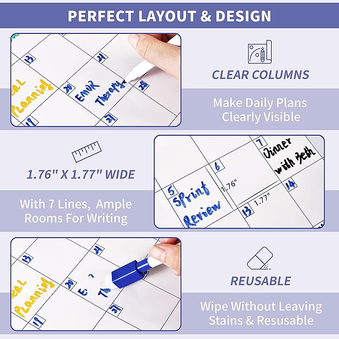 Large Dry Erase Calendar ā Yearly Wall Calendar Dry Erase, 57.9" x 37", 12-Month Undated Calendar, Reusable Laminated with 15 Stickers - Purple