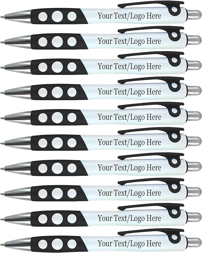 SyPen Personalized Ballpoint Pens With Custom Logo/Text-350 Pack Bulk-for Businesses, Parties, & Events, Custom Printed, White Barrel with Matching Colored Clip and Grip, Click Pens, Black Ink, Black-DeskLoop Office