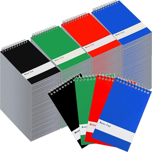 Thenshop 148 Pads Spiral Memo Bulk 3'' x 5'' Top Bound Memo Book 60 Sheets Small Mini Notebooks Lined Wire Bound Pocket Steno Book for Home, Office, School (Black,Green,Dark Blue,Red)-DeskLoop Office