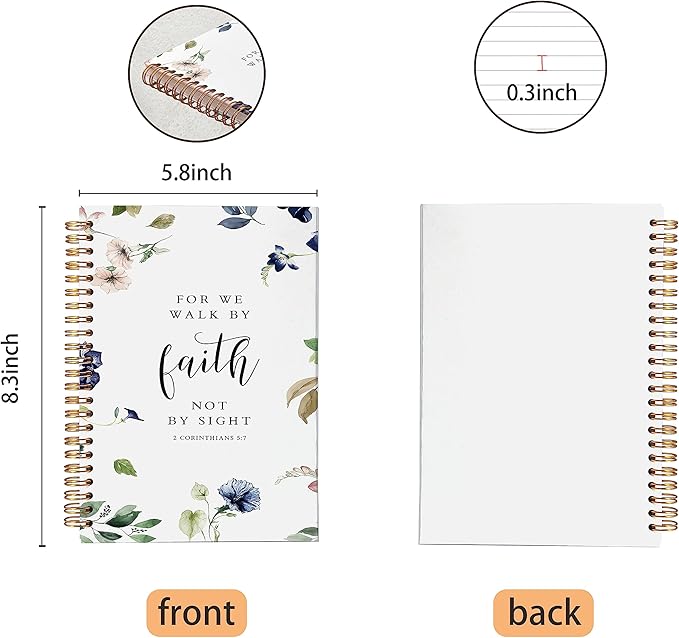 VNWEK Bible Scripture 2 Corinthians 5:7 for Me Walk by Faith not by Sight Watercolor Floral Spiral Notebook Journal 5.5 x 8.3 inches,Christian Lined Hardcover Spiral Notebook,Christian Gifts-DeskLoop Office
