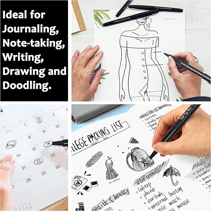 Lelix Felt Tip Pens, 30 Black Pack, 0.7mm Medium Point, Felt Tip Markers Pens for Journaling, Writing, Note Taking, Planner, Perfect for School Office and Art Supplies-DeskLoop Office