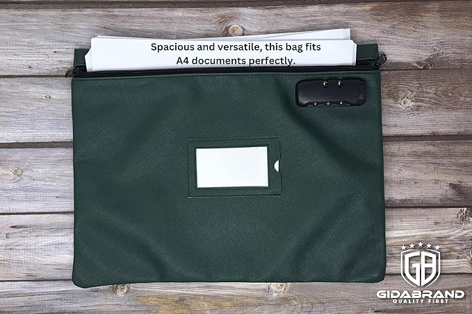 Notary Bag with Lock | 14x11 inch | Green | Zipper Notary Supplies Bag | Locking Notary Bag for Notary Kit, Stamp, Embosser, Ink Pad, and Valuables | Locking Document Bag | Journal Carrying Case-DeskLoop Office