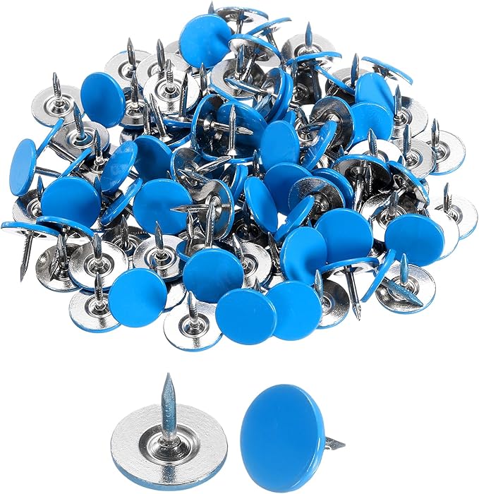 uxcell 150Pcs Upholstery Tacks, 11mmx10mm Flat Head Thumb Tack Decorative Furniture Nails Push Pins for Furniture Sofa Headboards, Blue-DeskLoop Office