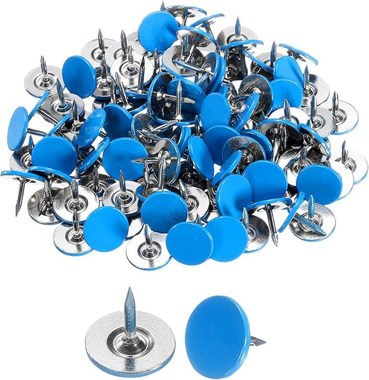 uxcell 150Pcs Upholstery Tacks, 11mmx10mm Flat Head Thumb Tack Decorative Furniture Nails Push Pins for Furniture Sofa Headboards, Blue-DeskLoop Office