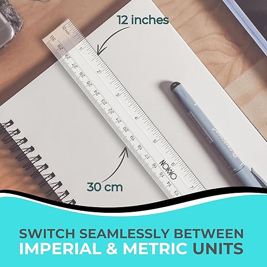 NOKKO Rulers Bulk for Classroom - Pack of 50 - Clear Plastic Ruler 12 Inch / 30 cm - Transparent School Ruler with Inches and Centimeters - Back to School Supplies for Kids, Students and Teachers-DeskLoop Office