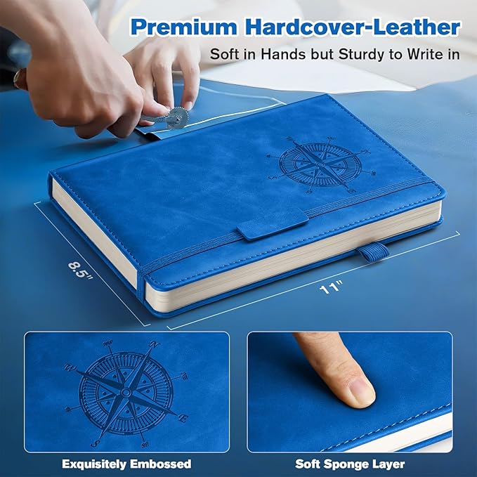 Notebook Journal for Women Men: Leather Journal for Writing, Hardcover College Ruled Journals Notebooks with Thick Paper, Large A4 Daily Journal for Travel, Diary, Gifts for Teens, 8.5"×11", Blue-DeskLoop Office