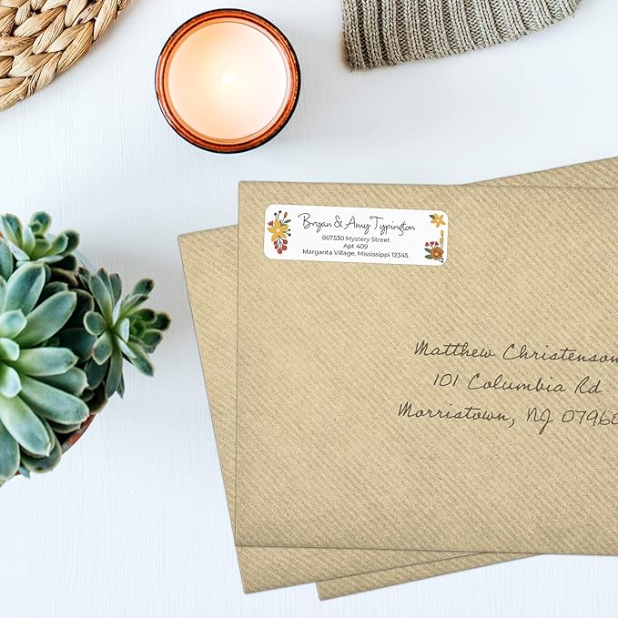 Retro Floral Rolled Address Labels/Roll of 500 Personalized Return Address Labels/Designer Return Address Stickers in Elegant Plastic Dispenser-DeskLoop Office