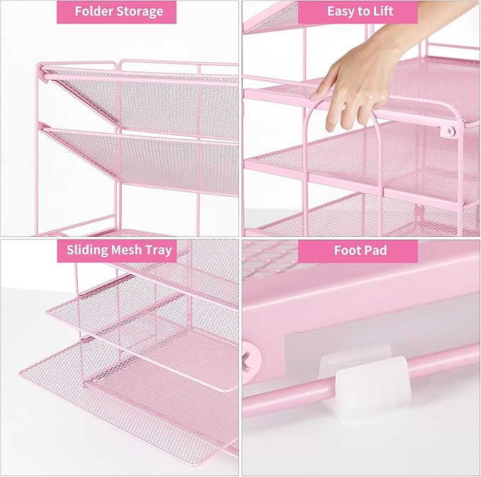 6-Tier Letter Tray Paper Organizer, Desk Organizers and Accessories, Desktop File Organizer, Office Desk Accessories for Office Supplies(Pink)-DeskLoop Office