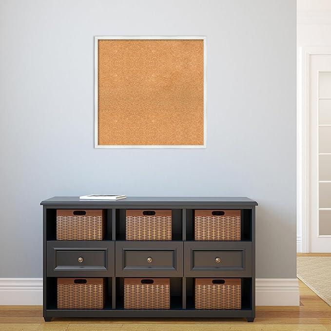Amanti Art Natural Cork Board for Wall, 27x27 Vision Board with White Frame, Large Corkboard Office Decor for Home Organization, Country Rustic Corkboard Pinboard to Display Items for Home-DeskLoop Office