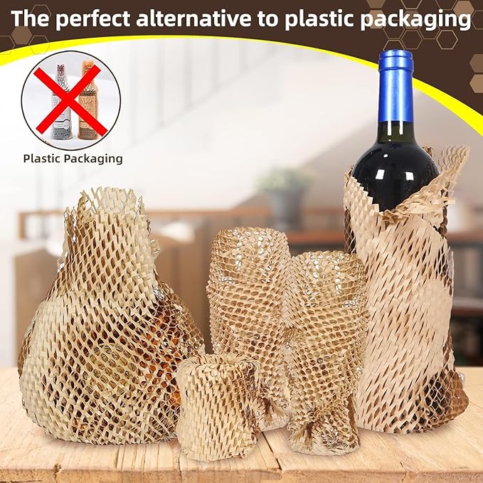 Honeycomb Packing Paper Wrap 12"x200' Sustainable Alternative to Bubble Wrap for Moving Shipping/Gift, Biodegradable & Fully Recyclable Bubble Paper Wrapping with 20 Fragile Sticker…-DeskLoop Office