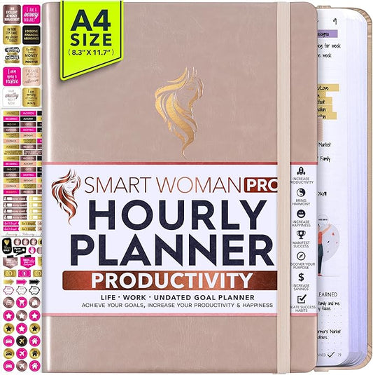 Hourly Planner - Undated Daily, Weekly & Monthly Planner with Budget Section | A 12 Month Journey to Increase Productivity & Happiness | Life Organizer & Gratitude Journal - Vertical Format-DeskLoop Office