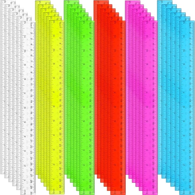 36 Pack Color Transparent Ruler Bulk 12 Inch Clear Plastic Rulers Kids Ruler with Centimeters and Inches Straight Measuring Drafting Tools for Classroom School Students Families Education-DeskLoop Office