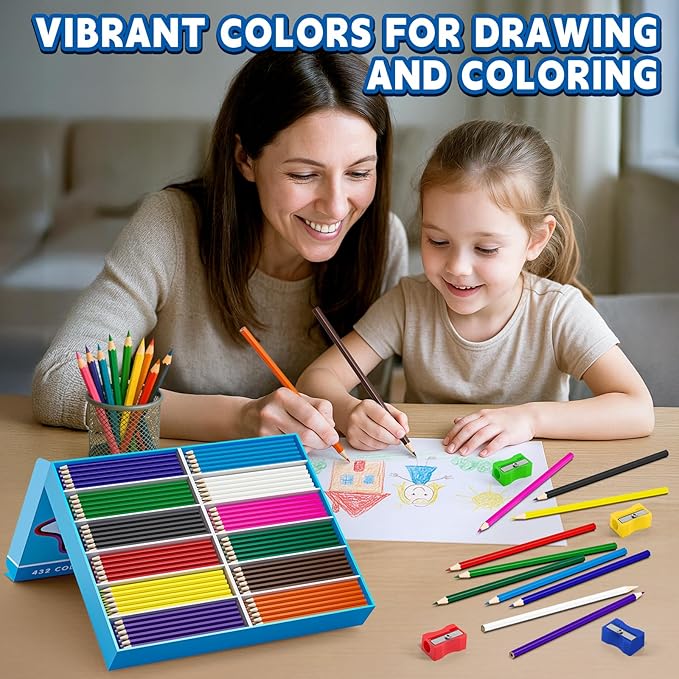 OCHIDO 432 Count Colored Pencils Bulk, Pre-sharpened Colored Pencils for Kids in 12 Bright Colors, Color Pencil Set with 12 Sharpeners, Back to School Supplies Classroom Essentials for Teachers-DeskLoop Office