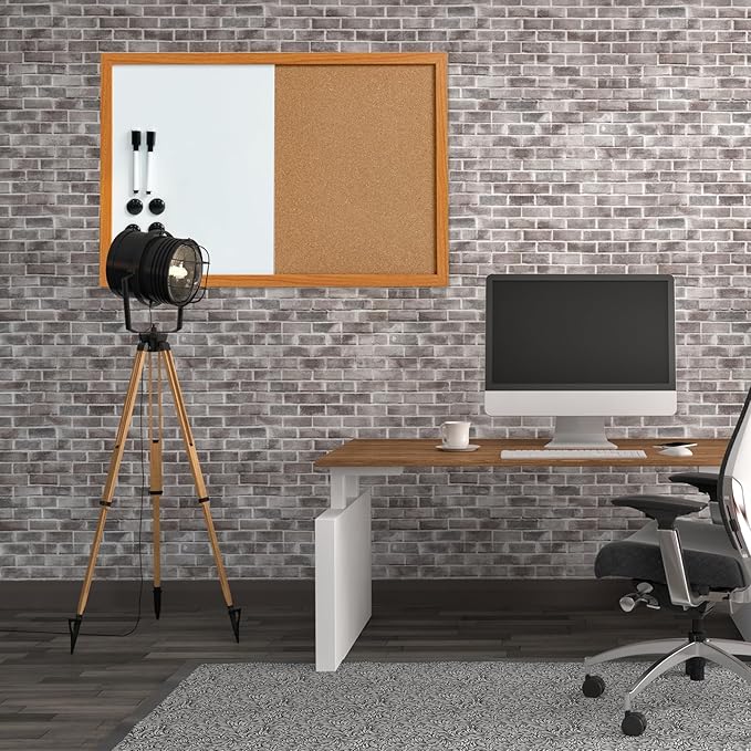 Combination Writeboard 24"x 18" Magnetic Whiteboard & Cork Board Dry Erase Board Bulletin Board Wall Mounted Wood Frame-DeskLoop Office