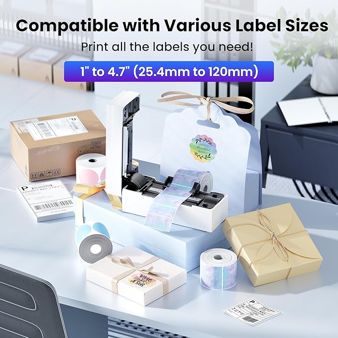 Bluetooth Thermal Label Printer – 4x6 Shipping Label Printer for Small Businesses & Shipping Packages, Compatible with Android, iPhone, and Windows, Ideal for Amazon, eBay, Shopify, Etsy (White)-DeskLoop Office