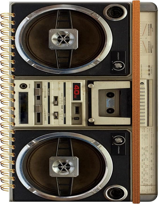 Ruled Spiral Writing Notebook,A5 Hardcover Lined College Journal for Women Lady,Fashion Puppy Watercolor Strong Twin-Wire Binding with Premium Paper,8.4" X 6",Perfect for School,Office,Home Gifts(Tape Recorder Vintage)-DeskLoop Office